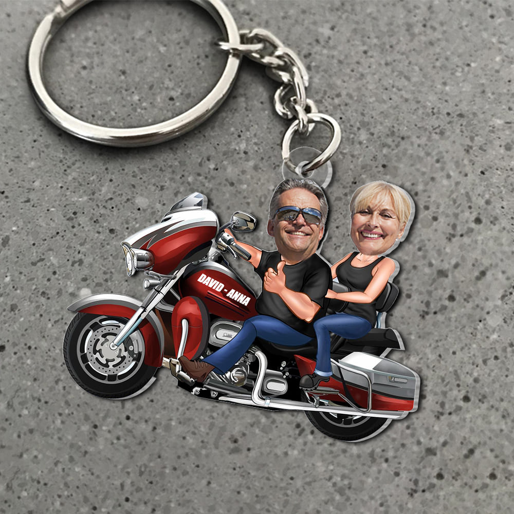 Custom Biker Couple Face Keychain, Gift For Couple, Valentine's Gift, Biker Gift KO0013