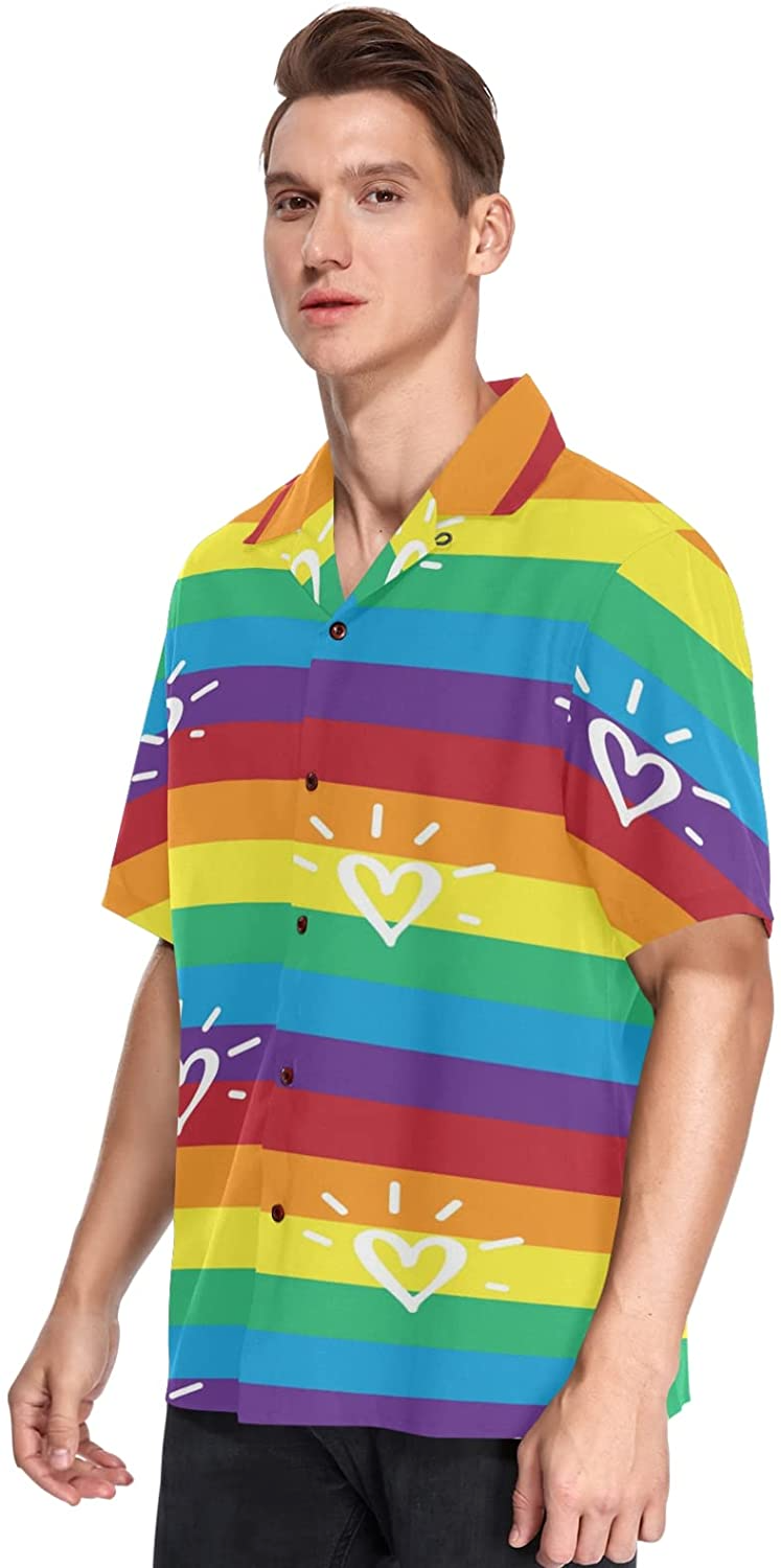 Rainbow Lgbt Striped Flag Men's Hawaiian Shirt Short Sleeves Button Down Aloha Shirts Beach HO4538