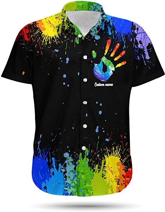 Personalized Rainbow Paint Color Lgbt Men Aloha Hawaiian Gay Lesbian Bisexual Transgender Shirt For Lgbtq In Pride Month HO4539