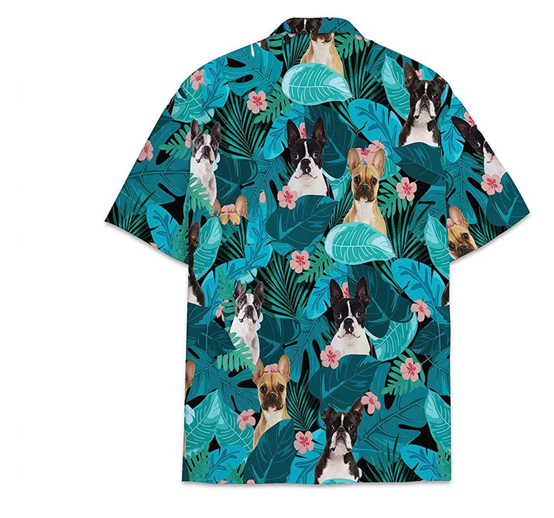 Dog Boston Terrier Pattern Short Tall Hawaiian Shirt, Button Up Aloha Shirt For Men, Women HO0839