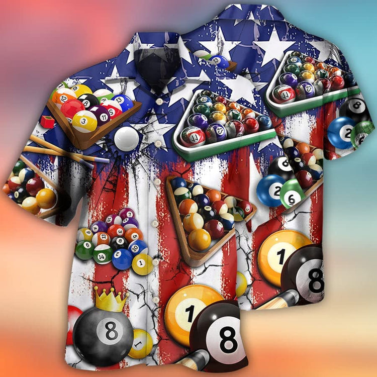 Billiards Aloha Hawaiian Shirts For Summer, America Flag Pattern Independence Day Hawaiian Shirts For Men Women, 4th Of July HO3464