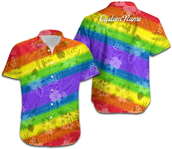 Custom Name Lgbt Rainbow Colorful Men Aloha Hawaiian Shirt For Lgbtq Community In Pride Month Hawaiian Casual Button Down HO4646