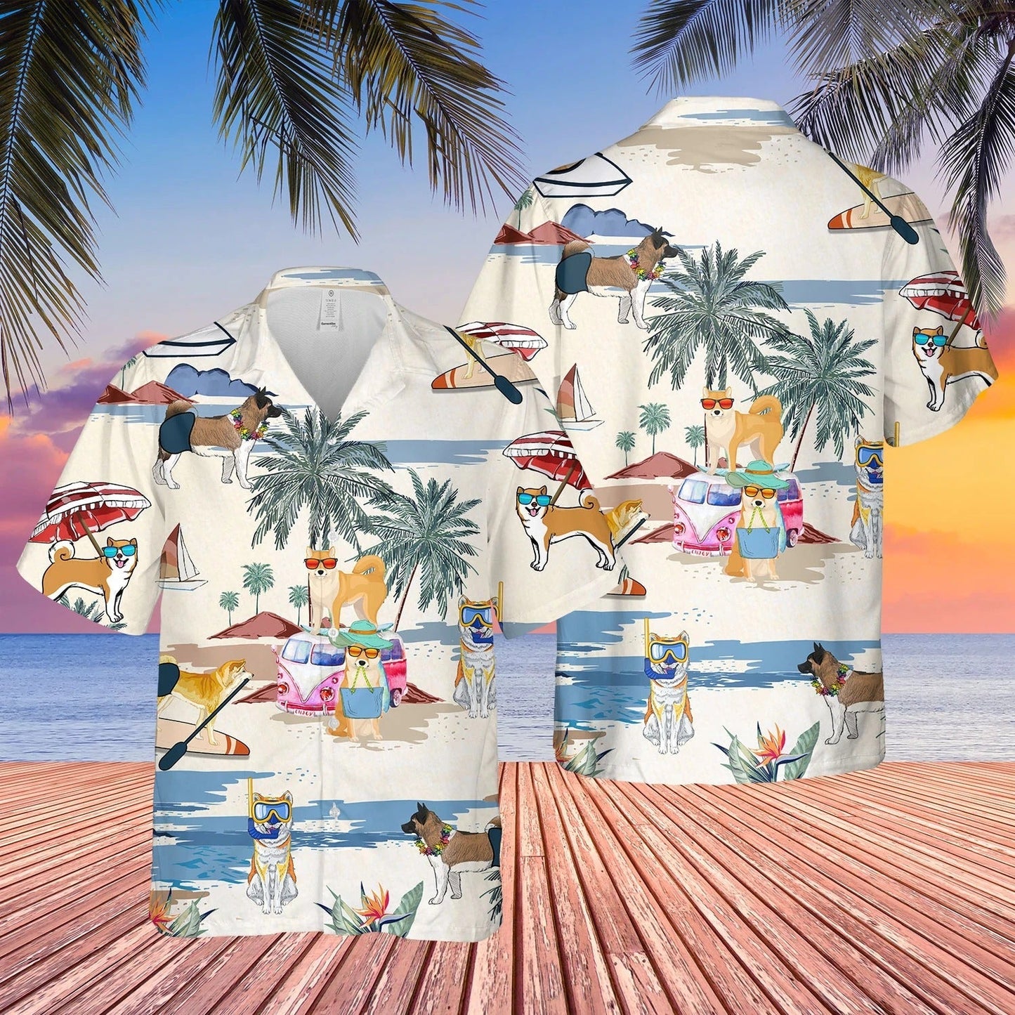 Akita Summer Beach Hawaiian Shirt, Short Sleeve Dog Aloha Shirt For Summer HO4892
