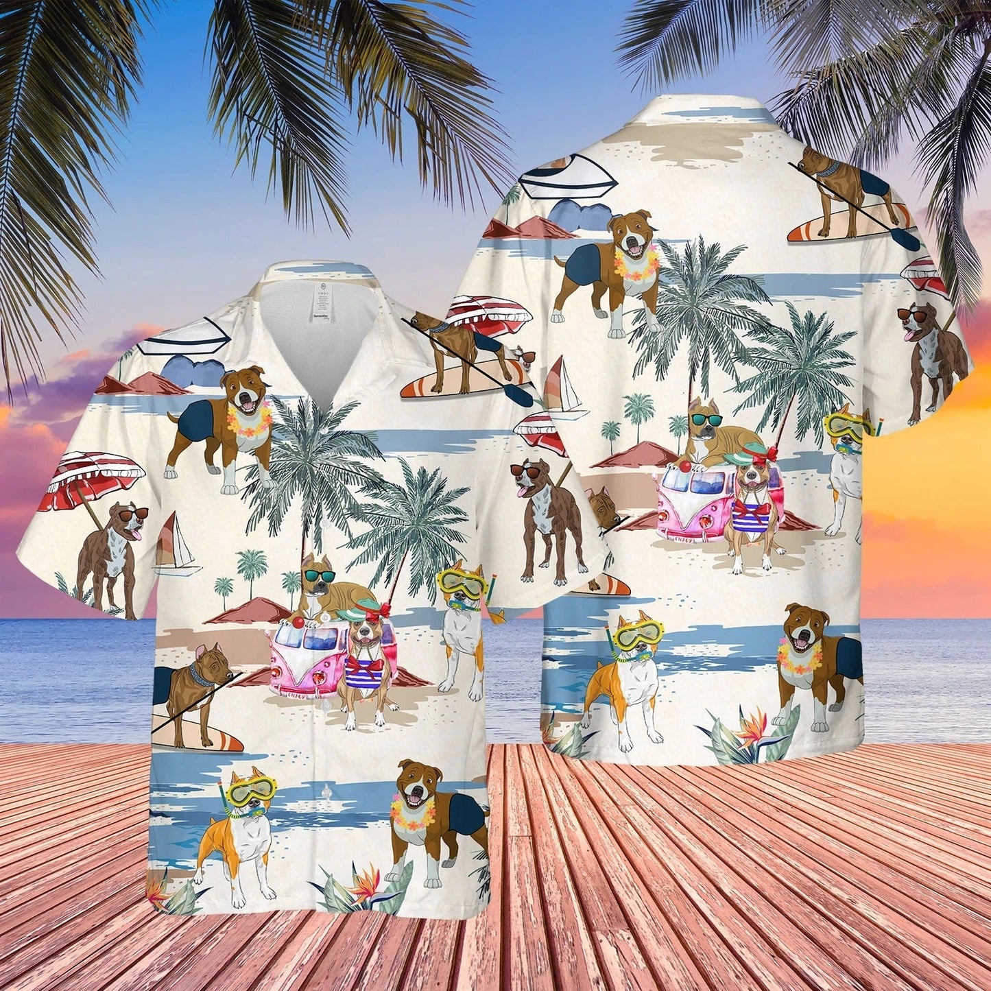 American Staffordshire Terrier Summer Beach Hawaiian Shirt, Cool Aloha Full Print Dog In Hawaiian Shirt HO4895