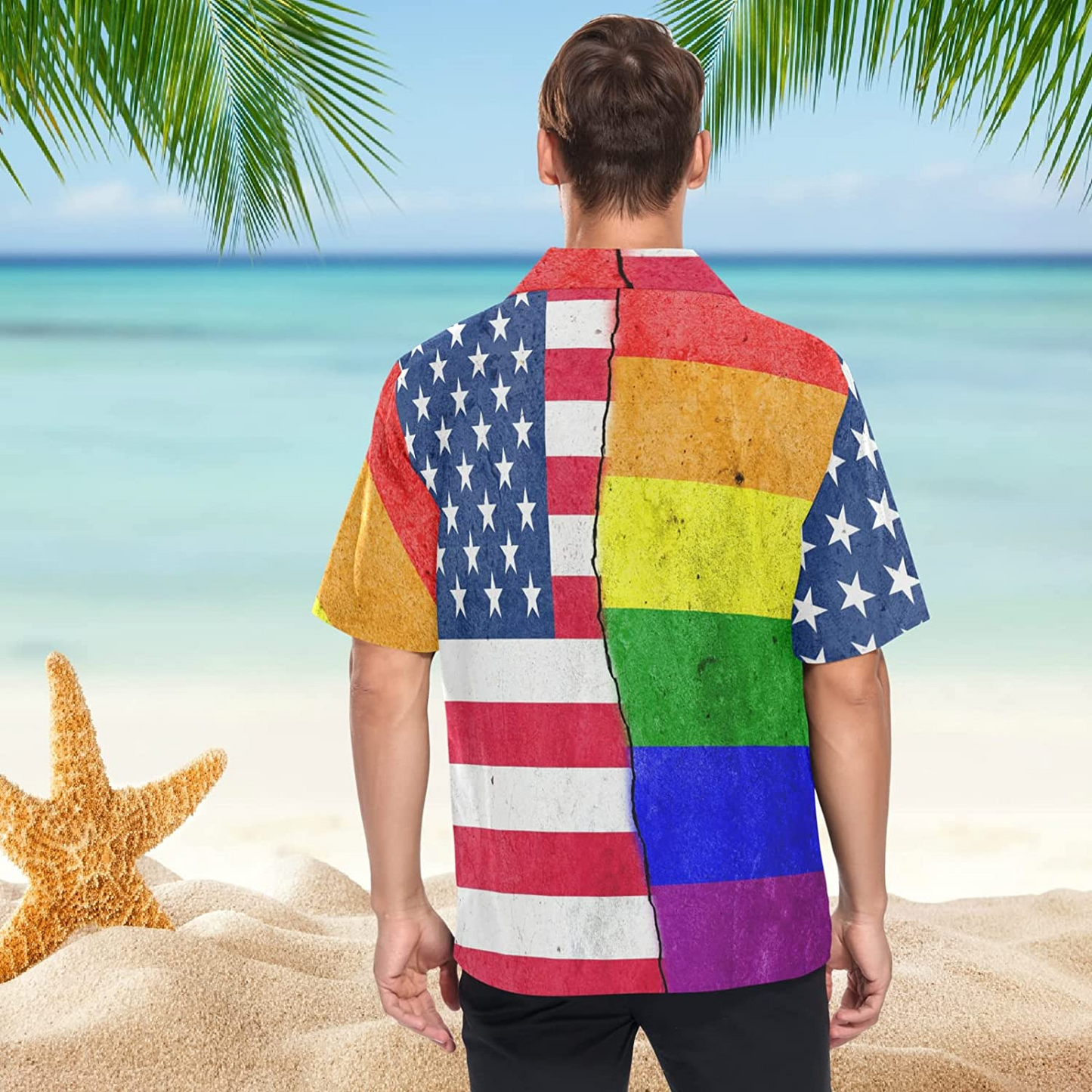 Gay Hawaiian Shirts In Usa Flag Background, Hawaiian Shirts Gay, Lesbian Hawaii Shirt, Gift For Couple Gaymer HO4600