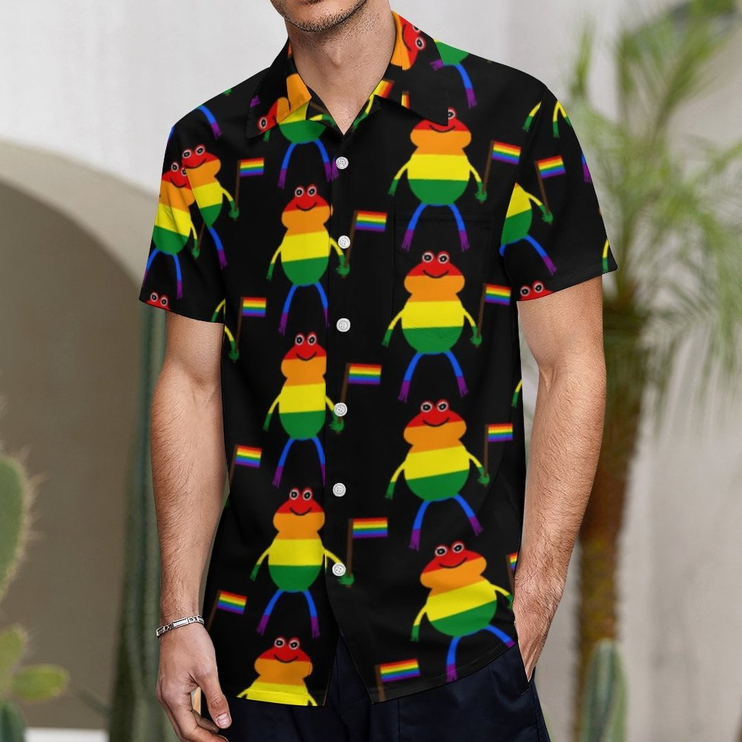 Lgbt Frog Holding Pride Flag Hawaiian Vintage Shirt Mens Button Down Plus Size Tropical Hawaii Beach Shirts HO4617