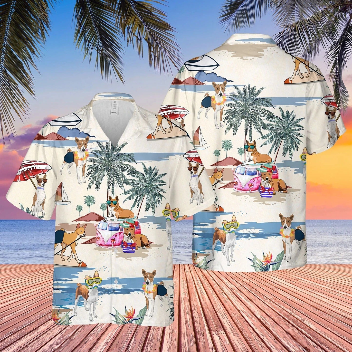 Basenji Summer Beach Hawaiian Shirt, Summer Dog On The Beach In Hawaii Aloha Shirts HO4897