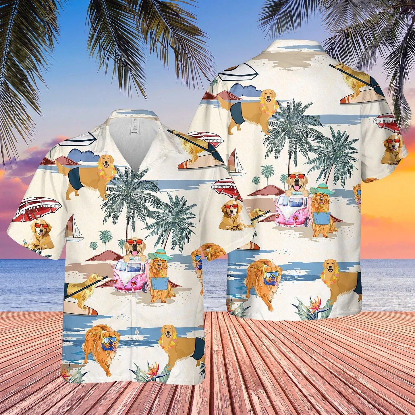 Golden Retriever Summer Beach Hawaiian Shirt, Short Sleeve Dog Full Print Aloha Beach Shirt For Dog Lovers HO0040