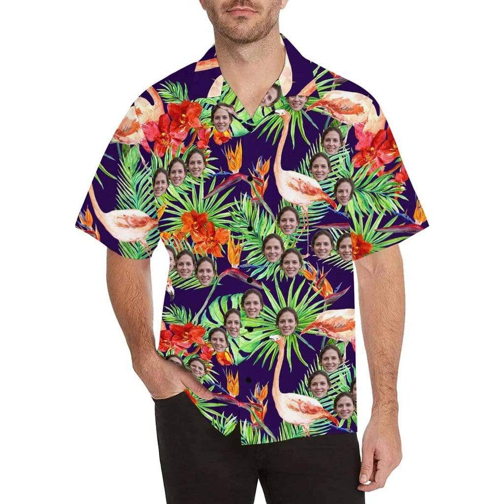 Custom Hawaiian Shirt with Face Best Couple Gift Flower Parrot Face Shirt Personalized Hawaiian Shirts Birthday Party Gift HO4348