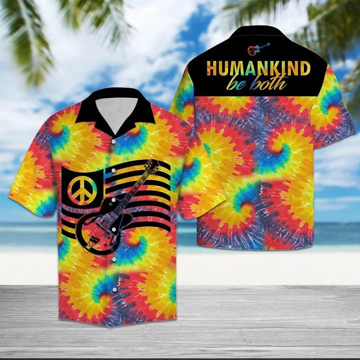 Abstract Guitar Humankind Be Both Tie Dye Pattern Hawaiian Shirt HO2097