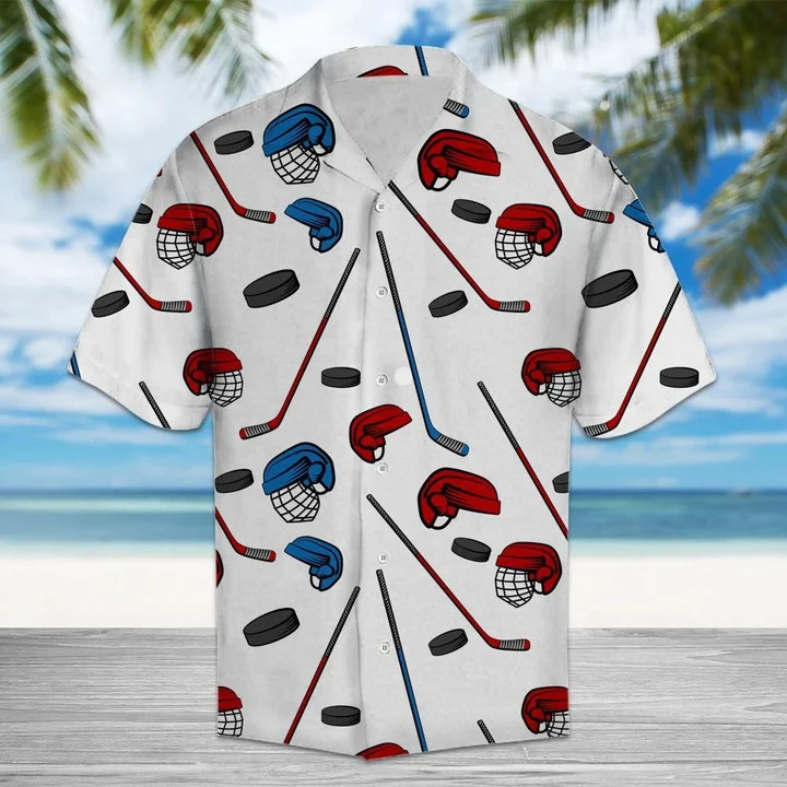Amazing Hockey Helmet And Gloves Pattern Hawaiian Shirt HO2064