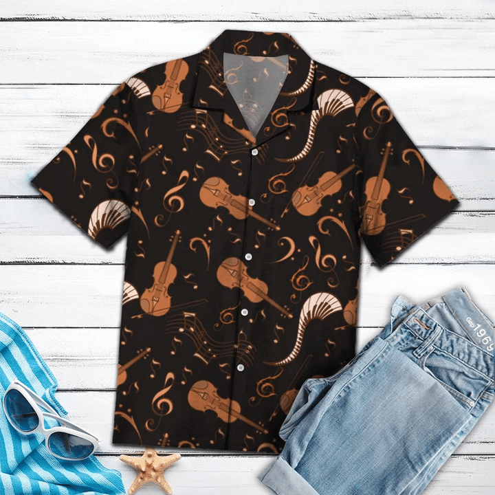 Amazing Violin Music Notes Black Theme Hawaiian Shirt HO2060
