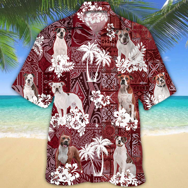 American Bulldog Hawaiian Shirt, Tropical Shirts, Gift For Him, Funny Hawaiian Shirts HO1297