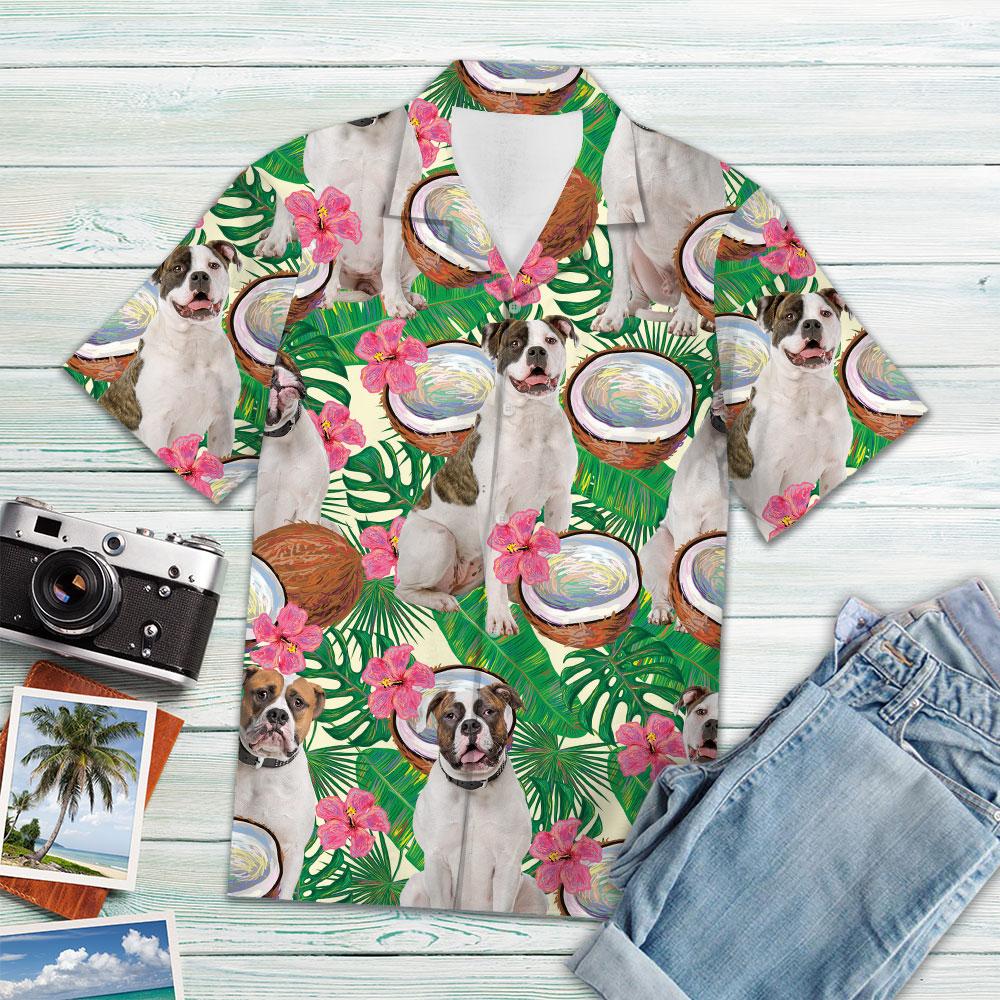 American Bulldog Tropical Coconut Hawaiian Shirt, Dog Hawaiian Shirt Men, Short Sleeve Hawaiian Aloha Shirt HO2311