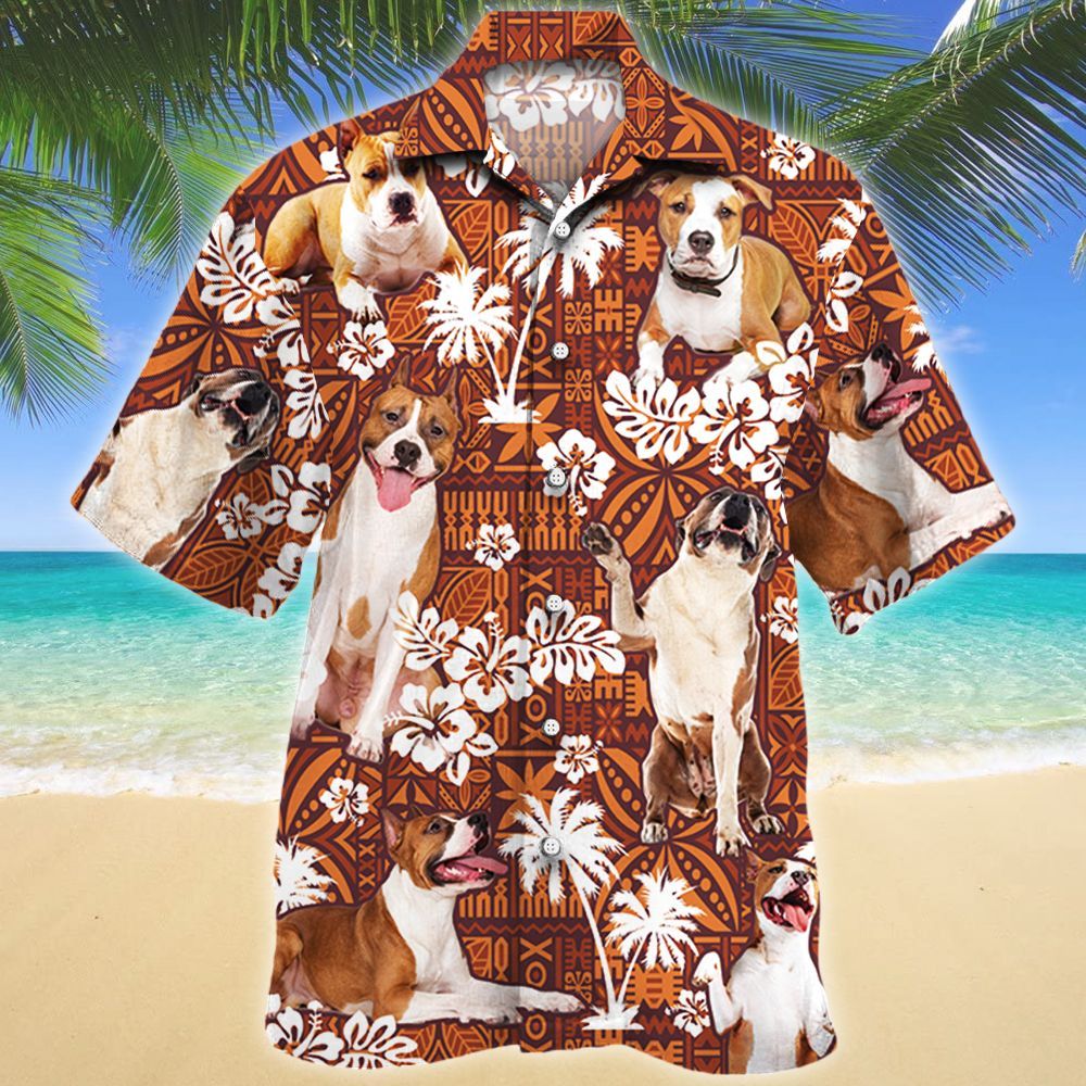 American Staffordshire Terrier Dog Lovers Red Tribal Pattern Hawaii Shirt, Dog Hawaiian Shirt Men HO2316