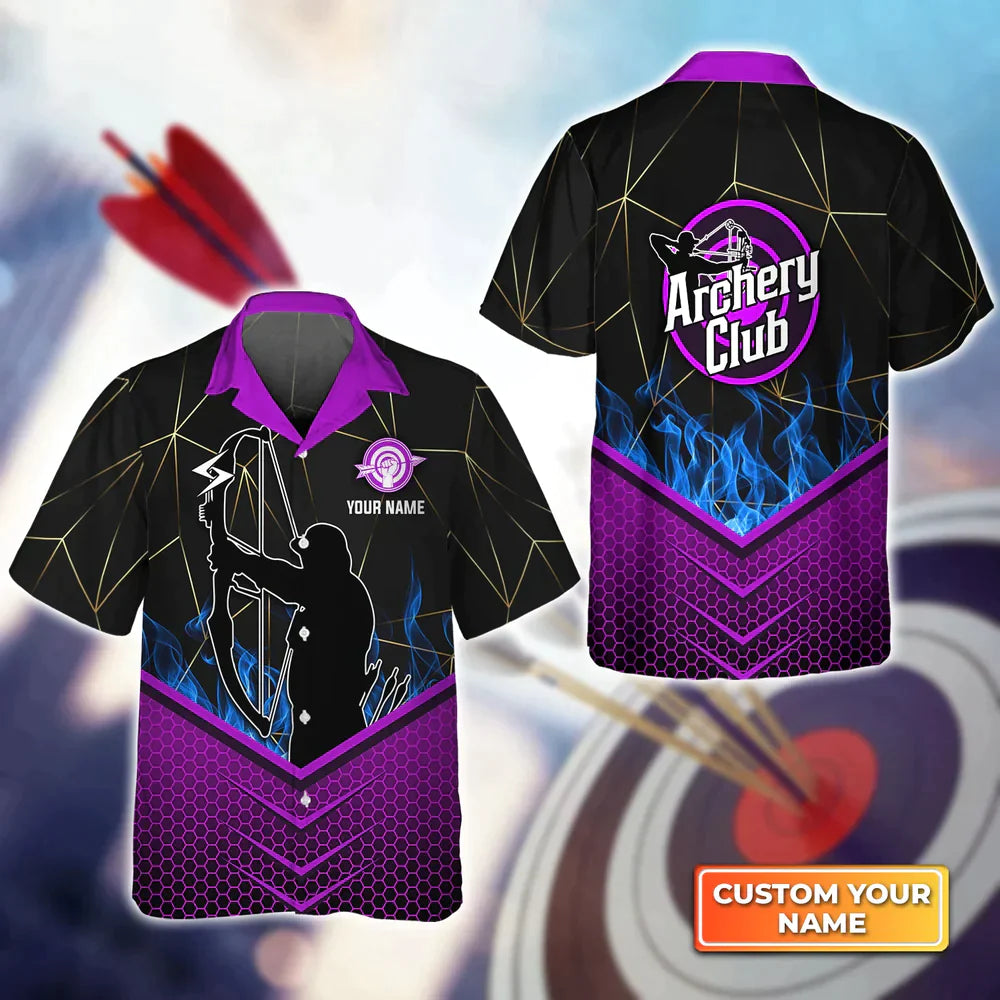 Archer In Purple Background Archery Club 3D Hawaiian Shirt, Gift For Archer Sport Lovers, Gift For Archer HO4134