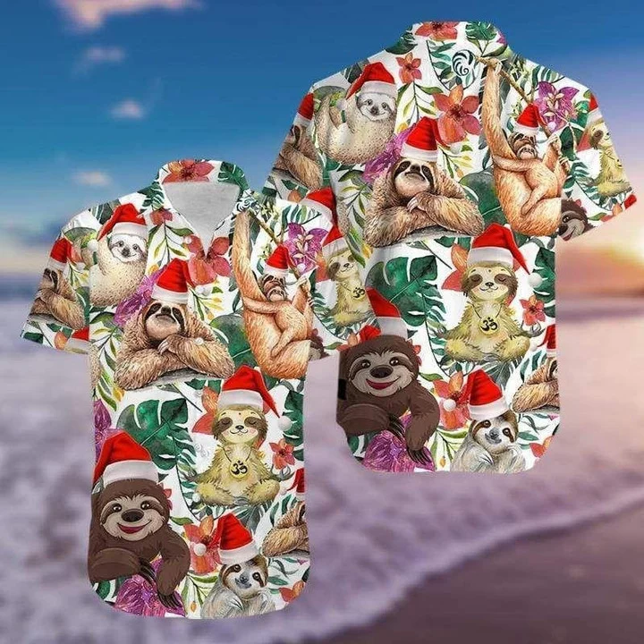 Animal Flower Funny Sloth Merry Christmas Design Hawaiian Shirt HO2135
