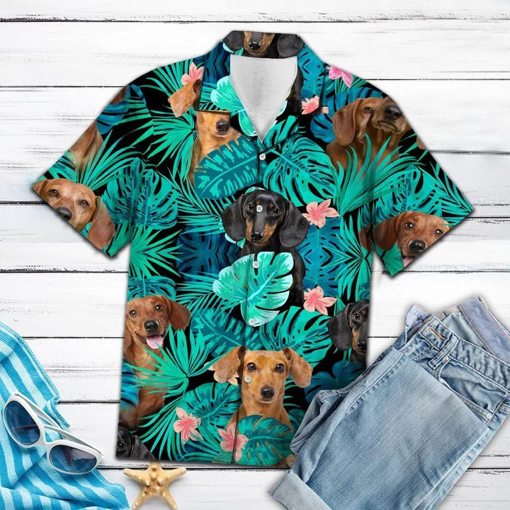 Appealing Tropical Jungle With Dachshund Hawaiian Shirt HO1414