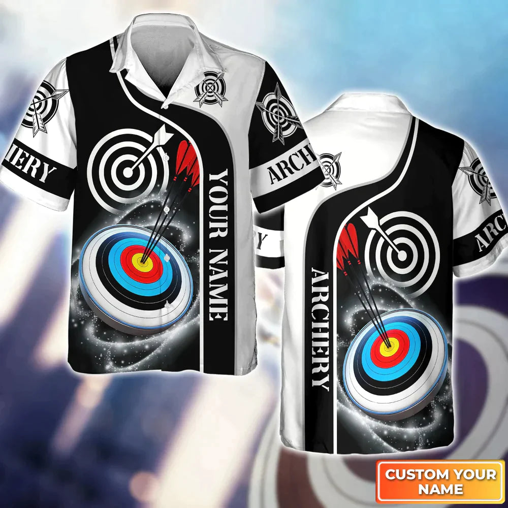 Archery Targets Black White Personalized Name 3D Hawaiian Shirt Gift For Archer, Gift For Archer Sport Lovers HO4149