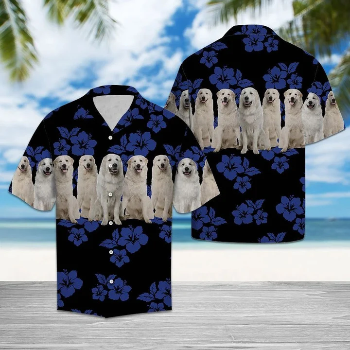 Awesome Great Pyrenees Dogs Tropical Hibiscus On Black Hawaiian Shirt HO1762