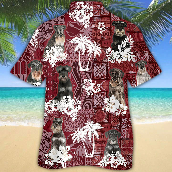 Schnauzer Red Hawaiian Shirt, Gift for Dog Lover Shirts, Men's Hawaiian shirt, Summer Hawaiian Aloha Shirt HO1200