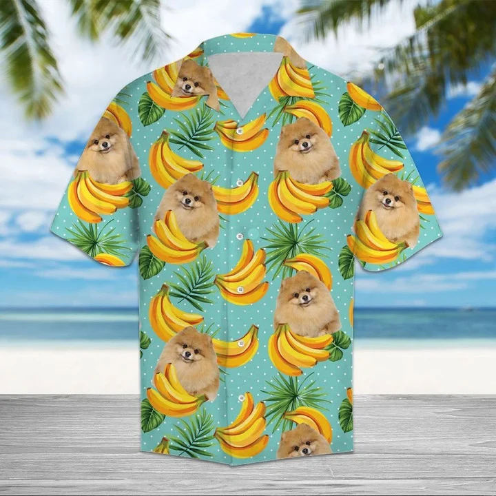 Banana Pomeranian On Mint Theme Hawaiian Shirt HO2067