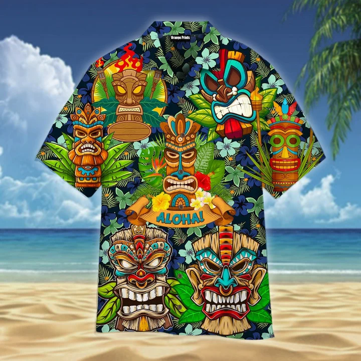 Beach Shirt Aloha Tiki Hawaiian Shirt, Hawaiian shirt vintage, Hawaiian shirt men, Women HO2708