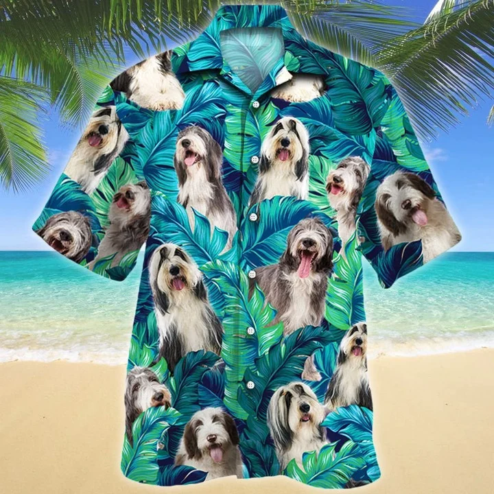 Bearded Collie Dog Lovers Gift Summer Beach Palm Tree Pattern Hawaiian Shirt HO2061