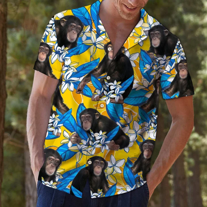 Beautiful Chimpanzee Mix Plumeria Flowers Vintage Hawaiian Shirt HO1912