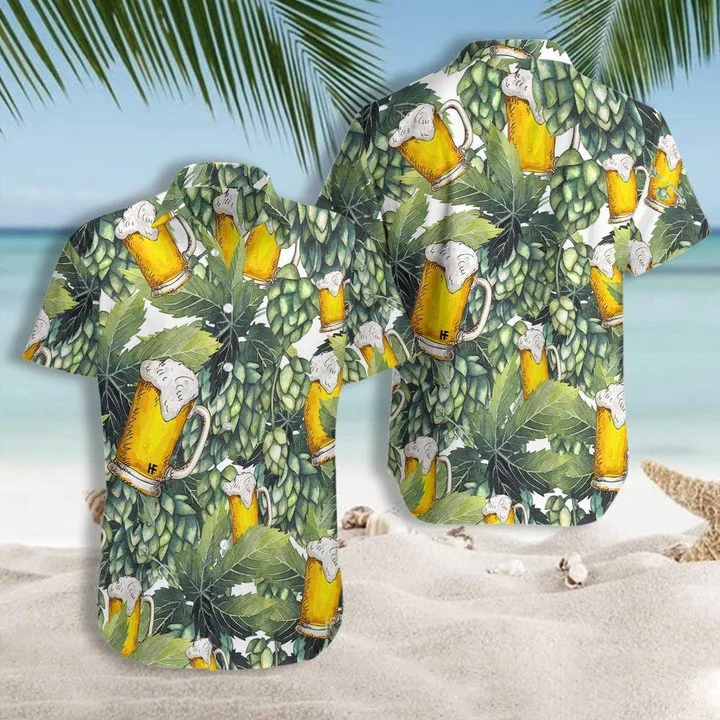 Beer With Hops Flowering Plants Pattern Hawaiian Shirt HO1888