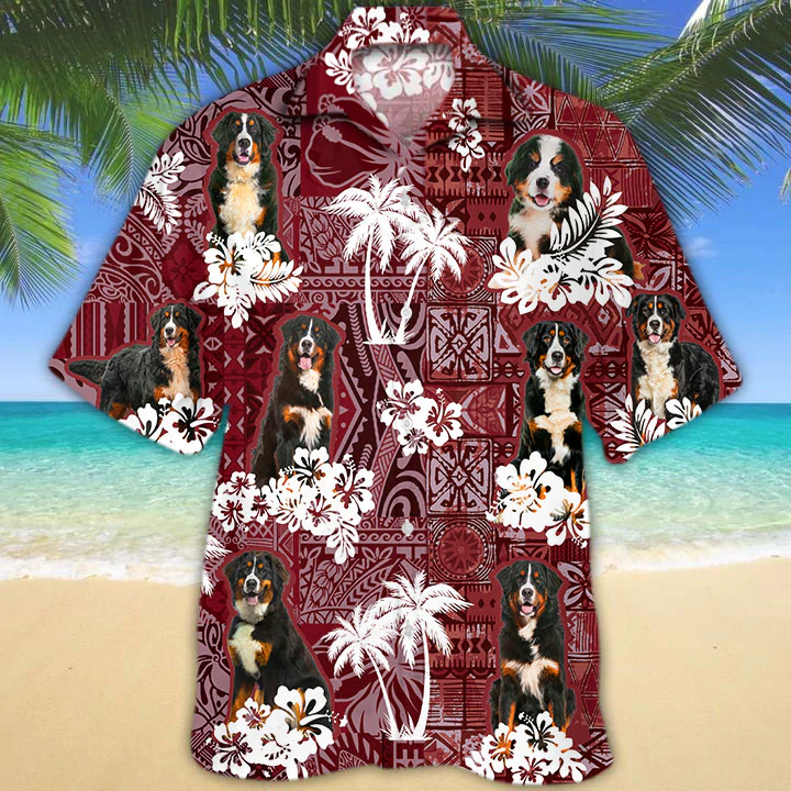 Bernese Mountains Red Hawaiian Shirt, Gift for Dog Lover Shirts, Animal Summer Shirts, Hawaiian Shirt Men HO1282
