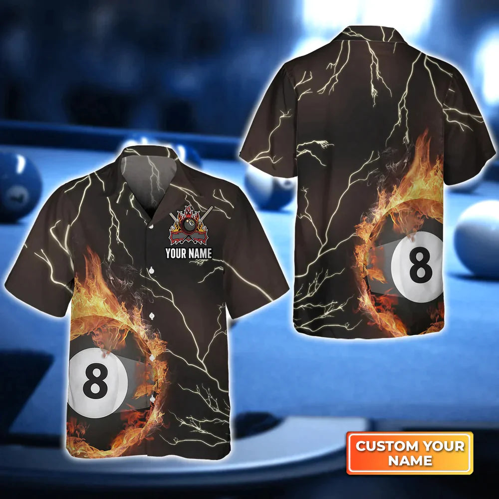 Billiard 8 Ball Thunder Fire Flame 3D Hawaiian Shirt, billiard Sport shirt, Gift For Billiard Players HO4156