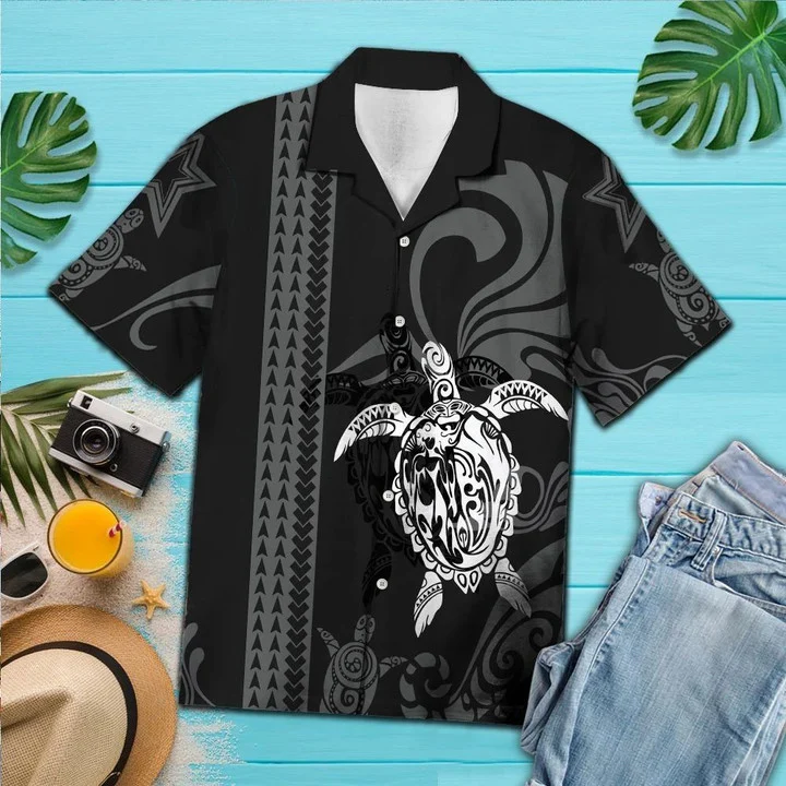 Black And White Maori Art turtle Hawaiian Shirt HO0191