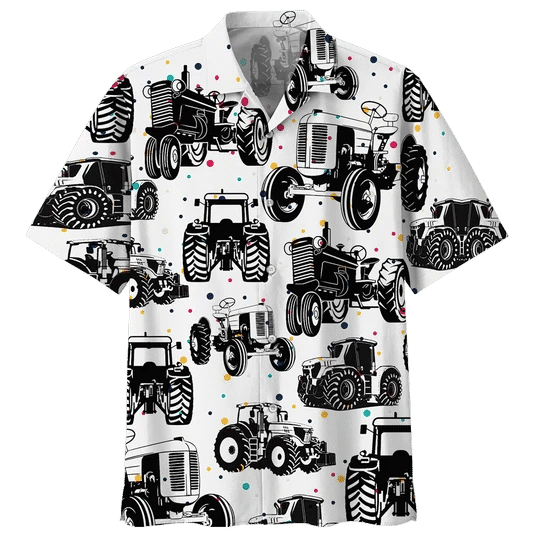 Black And White Tractor Hawaiian Shirt, Farm aloha Hawaiian shirt for men, Women HO2389