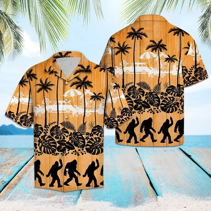 Black Bigfoot And Palm Tree Summer Time Pattern Hawaiian Shirt HO2384