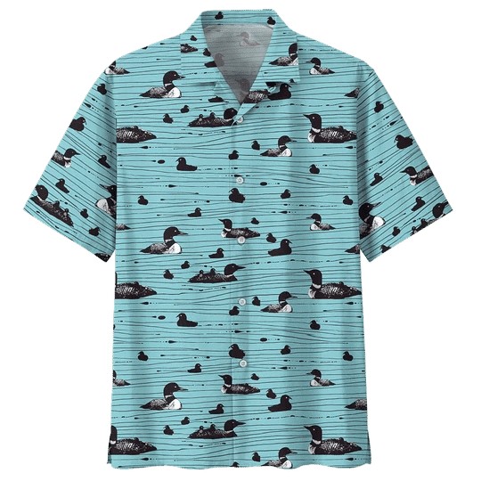 Duck Hawaiian Shirt, Duck Button Up Shirt- Short Sleeve Summer Shirt, Black Duck Hawaiian Shirt HO2002