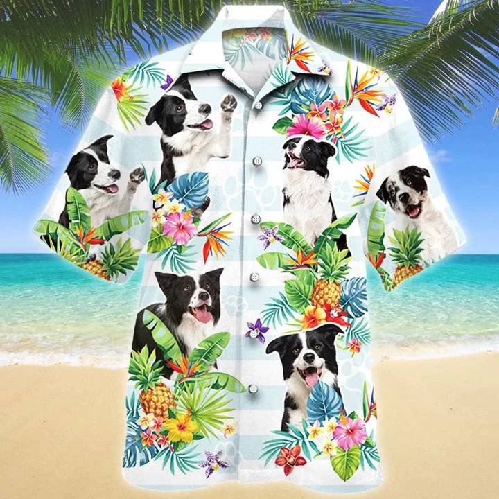 Border Collie Dog Tropical Flower Summer Beach Palm Tree Pattern Hawaiian Shirt HO2068