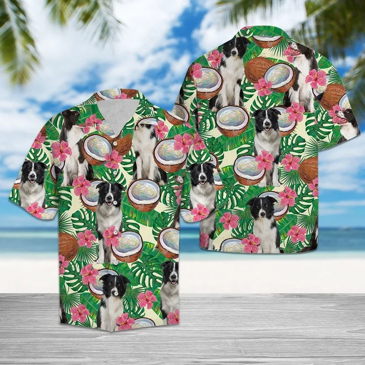 Border Collie Tropical Coconut Cut In Half Summer Vacation Pattern Hawaiian Shirt HO1755