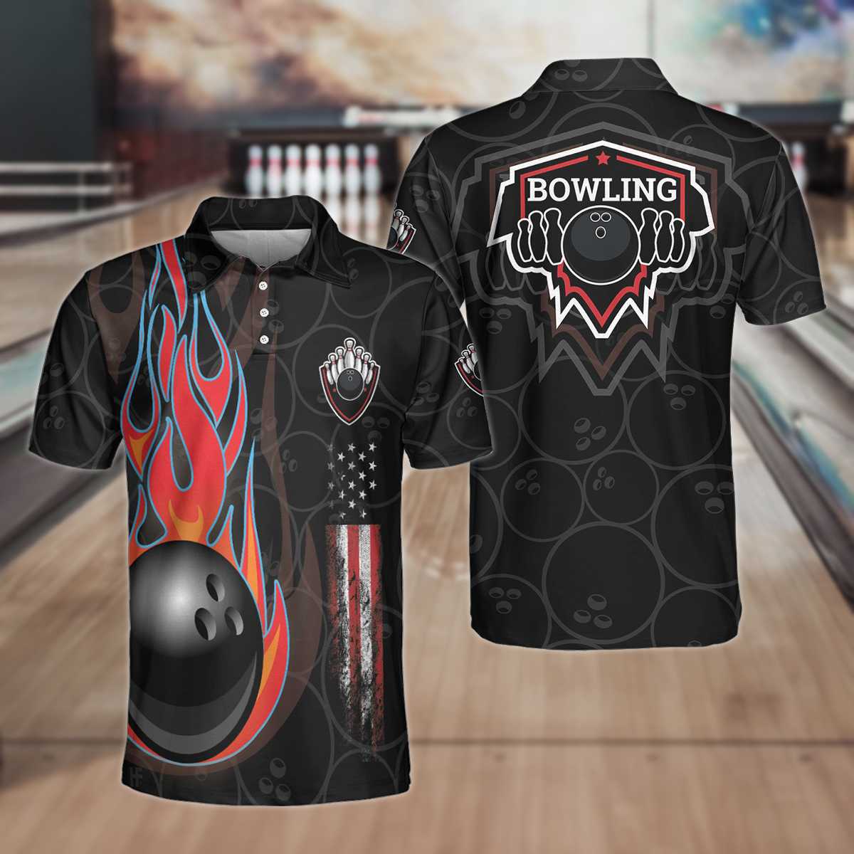 Custom Flame Bowling Polo Shirts BO0251