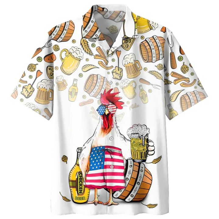 Chicken Beer Hawaiian Shirt, Summer Men Hawaiian Shirts - Casual Button Down Short Sleeve Shirt HO2480