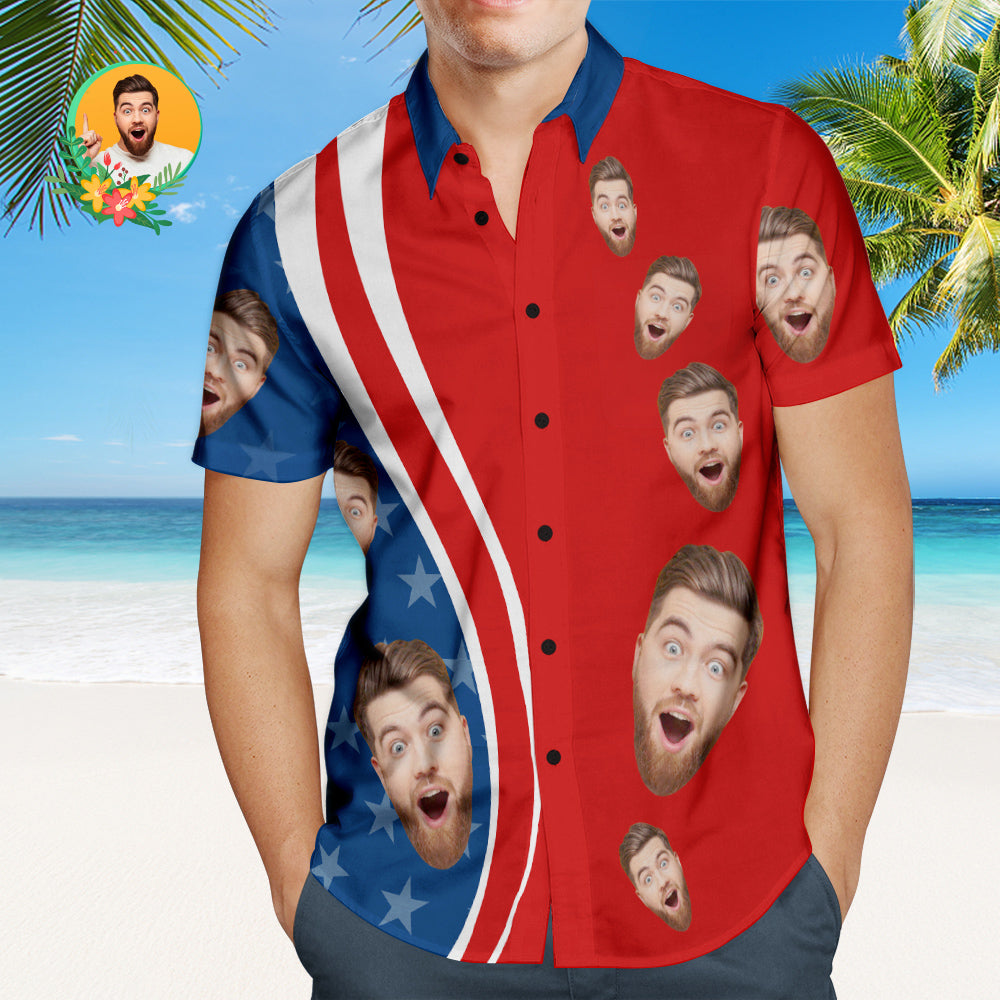 Custom Face 4th of July American Flag Patriotic Hawaiian Shirts Independence Day Men's Hawaiian Shirts HO3944