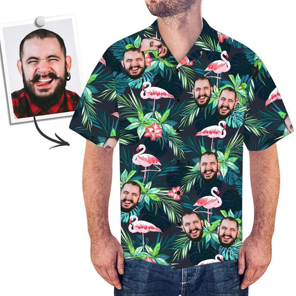 Custom Upload Image Face Flamingo and Leaf Pattern Hawaiian Shirt, Shirt for Men hot Family HO0332