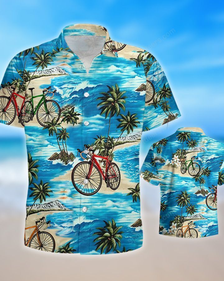 Cycling Watercolor Hawaiian Shirt, Summer gift, Hawaiian Shirts for Men, Aloha Beach Shirt HO1018