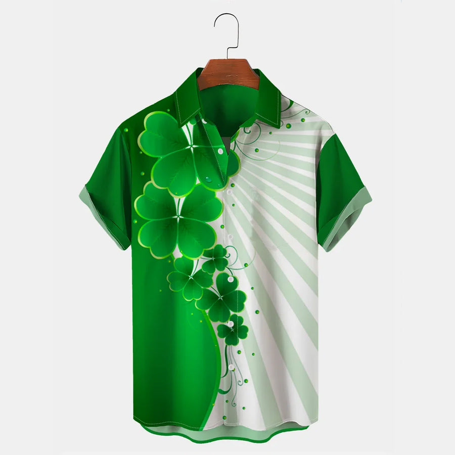St. Patrick's Day Shamrock Print Men's Hawaiian Shirts Casual Comfortable Plus Size Shirts PO0117