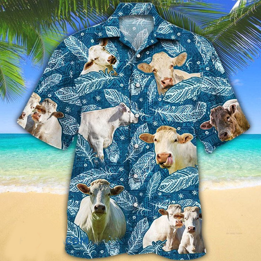 Charolais Cattle Lovers Blue Feather Hawaii Hawaiian Shirt HO2236