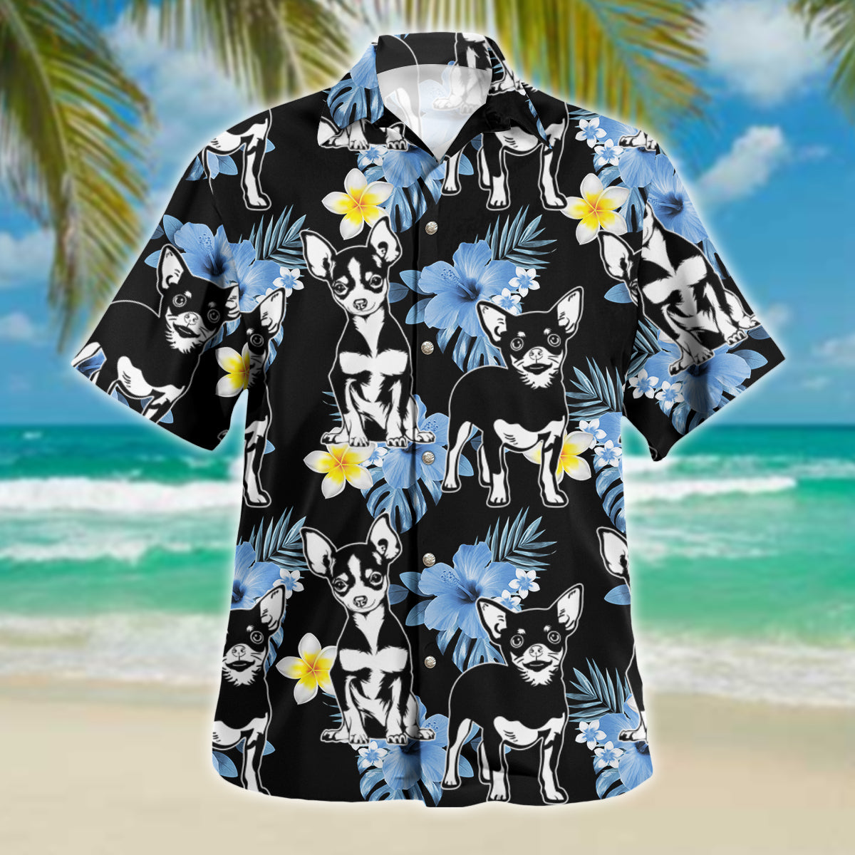 Chihuahua dog Hawaiian shirt blue hibiscus silhouette, Gift for Dog lovers HO2459