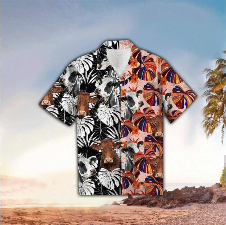 Cow Floral Colorful Hawaiian Shirt, Hawaii Shirt Men, Aloha Shirt, Tropical Sleeve Summer HO2260