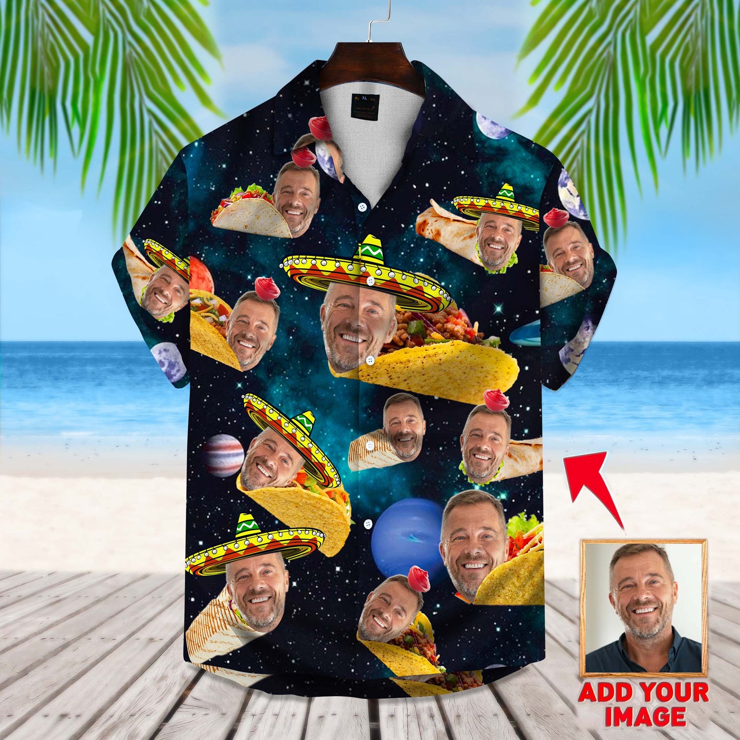 Custom Faces Hawaiian Shirt With Tacos, Personalized Hawaiian Shirt for Men, Custom Photo Hawaiian Shirt HO0006