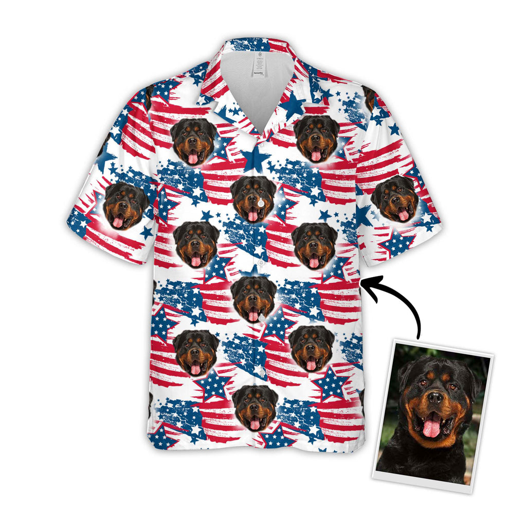 Custom Photo Dog Red & Blue Leaves Pattern Hawaiian Shirt, Gift for Dog Lover, Dog Hawaiian Shirt HO4383