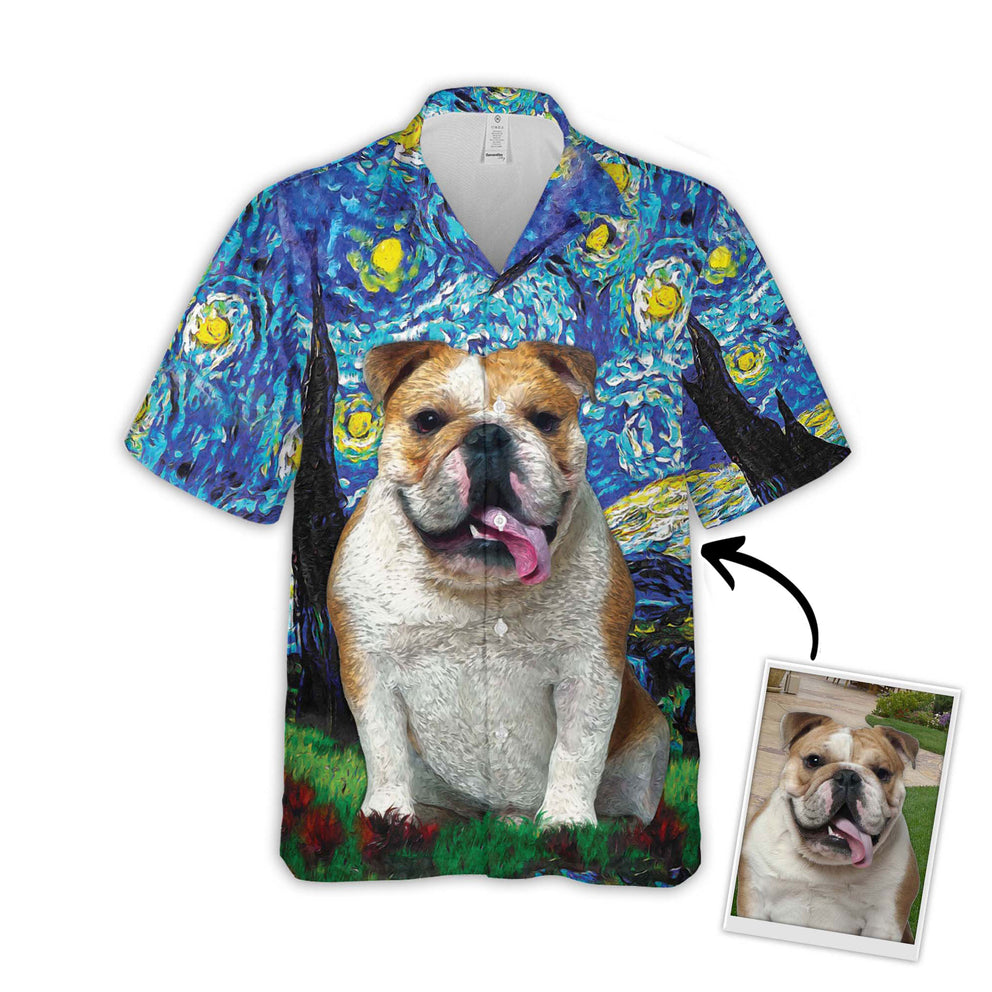 Custom Photo Dog Starry Night Pattern Blue Color Hawaii Shirt, Dog aloha shirt for men, Hawaii shirt woman HO4374
